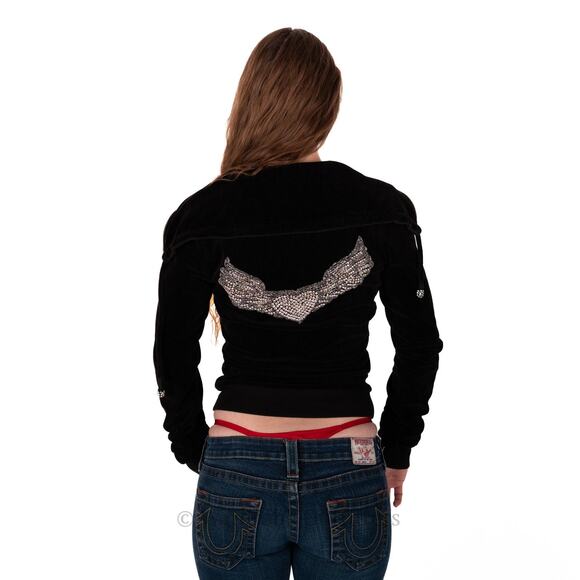 Vintage Y2k Twisted Heart Velvet Velour Zip Up Embellished Hoodie Jacket - S - Picture 7 of 10